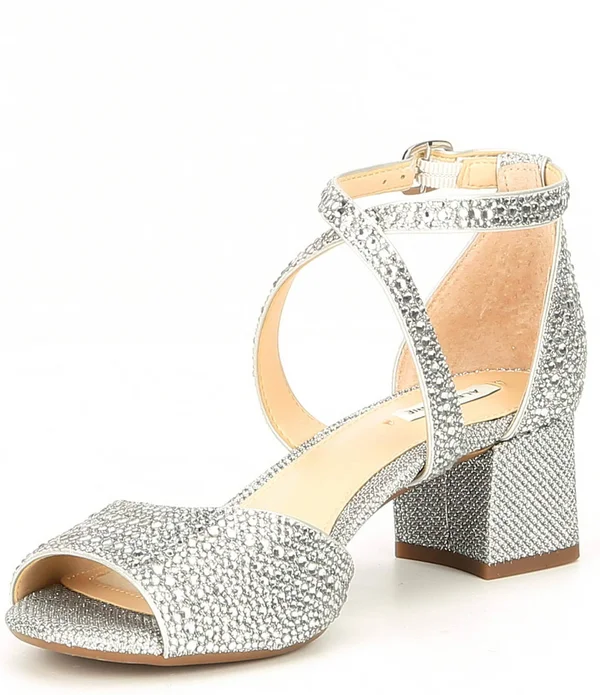 Alex Marie Seyland Rhinestone Cross Strap Block Heel Sandals - 7.5M