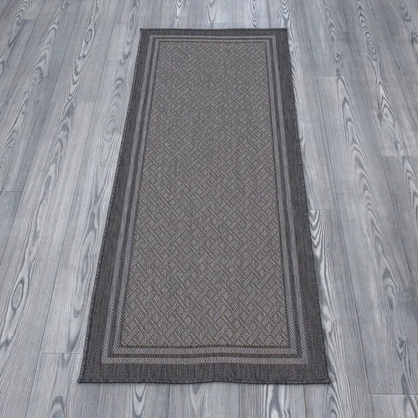 Ottomanson Jardin Collection Black Border Design Flat Weave 5 ft. 3 in. x 6 ft. 11 in. Jute Back Indoor/Outdoor Area Rug