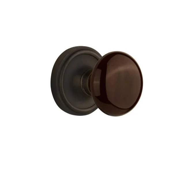 Nostalgic Warehouse 710443 Classic Rosette Passage Brown Porcelain Door Knob, Oil-Rubbed Bronze