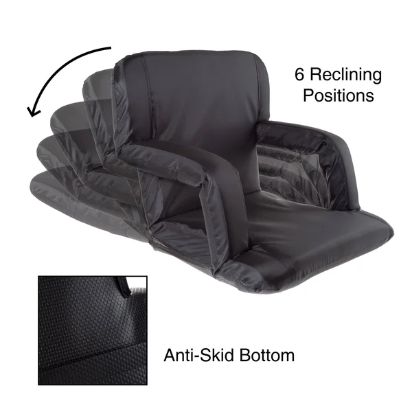 Home-Complete Stadium Chair with Wide Bleacher Cushion in Black