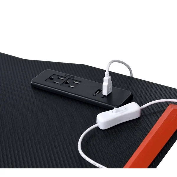 Q-Max Black & Red Finish Metal Gaming Table w/USB Port