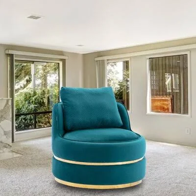 Sabara 32.28'' Wide Tufted Velvet Swivel Barrel Chair Everly Quinn Fabric: Teal Velvet