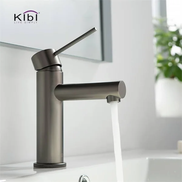 KIBI Solid Brass Single Hole Bathroom Faucet with Pop Up Drain Gray Titanium
