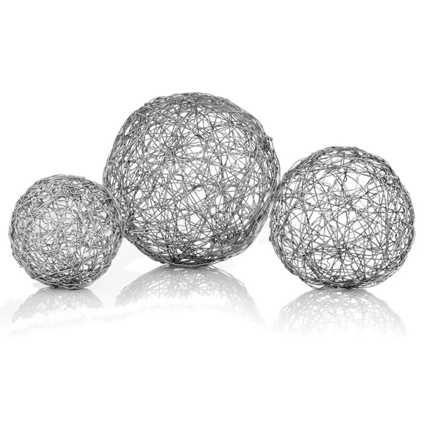 Wire Box of 3 Spheres Shiny Nickel 8x22 x 16.25x22, Metal