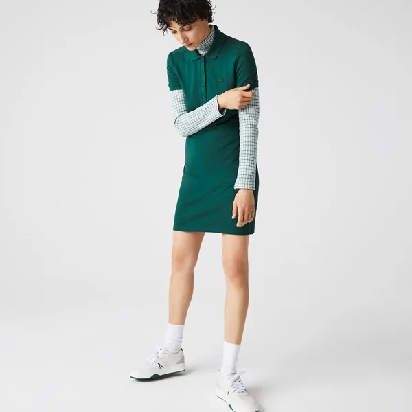 Lacoste Women's Short Sleeve Slim Fit Stretch Pique Polo Dress, Swing, 2