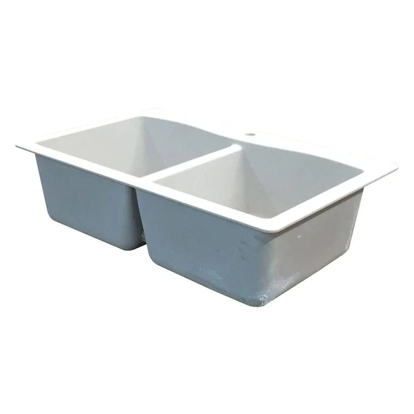 Transolid ATDE3322-12-CADE Aversa Granite 4-Hole Drop-in Double-Bowl Kitchen Sink, 33-in L x 22-in W x 9-in H, Espresso