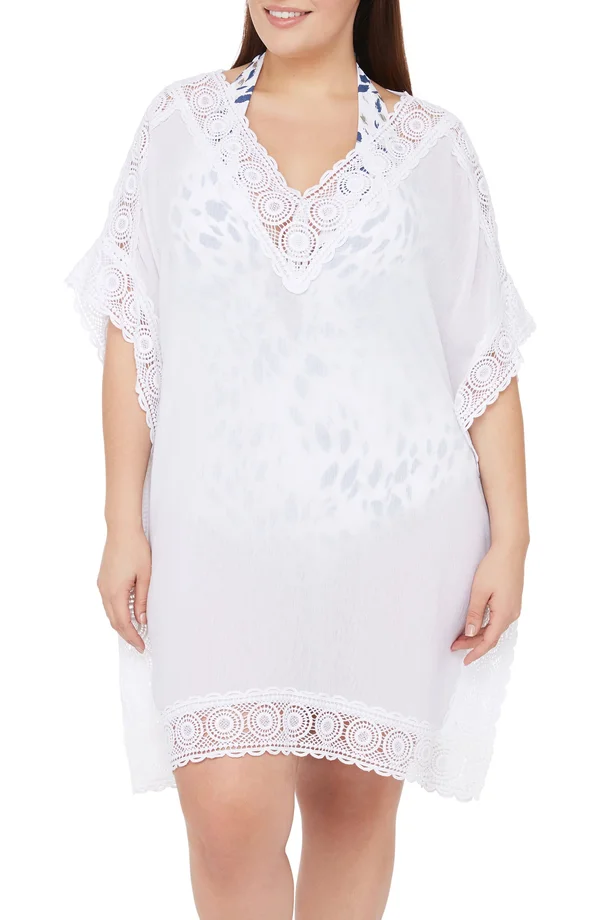La Blanca Island Fare Short Sleeve Tunic Cover-Up (White) Women's Swimwear