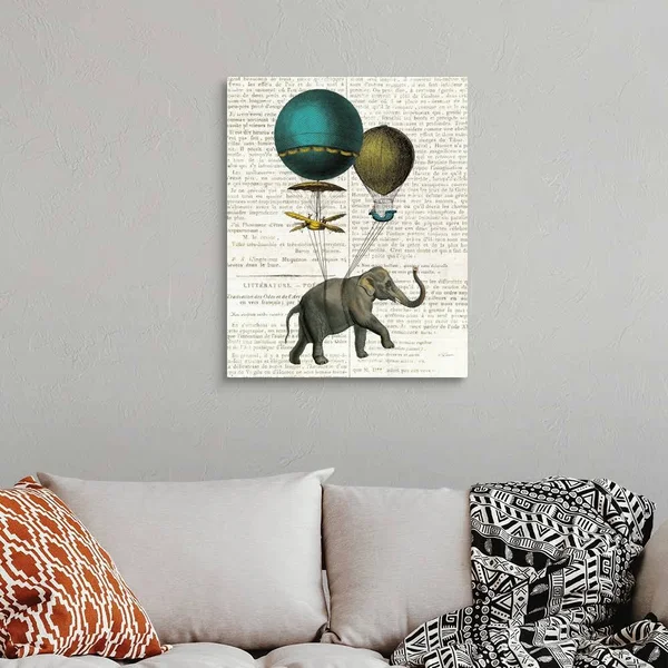 Elephant Ride I V2 Newsprint, Canvas Wall Art, 24x30, Great Big Canvas