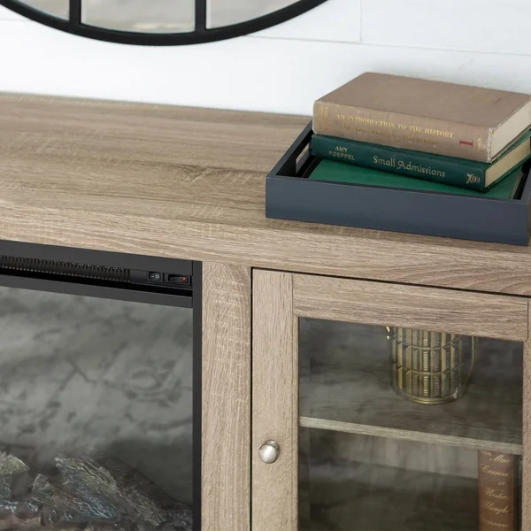 58-inch Driftwood 2-Door Fireplace TV Stand Console