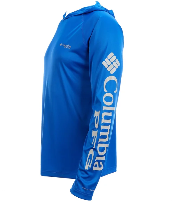 Columbia Men's PFG Terminal Tackle Hoodie - Cool Grey, Vivid Blue Logo