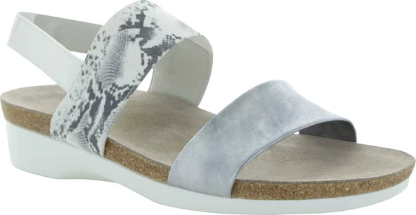 Munro Womens Pisces Open Toe Casual Slingback Sandals, 8, Silver Lea, White Snake Gore
