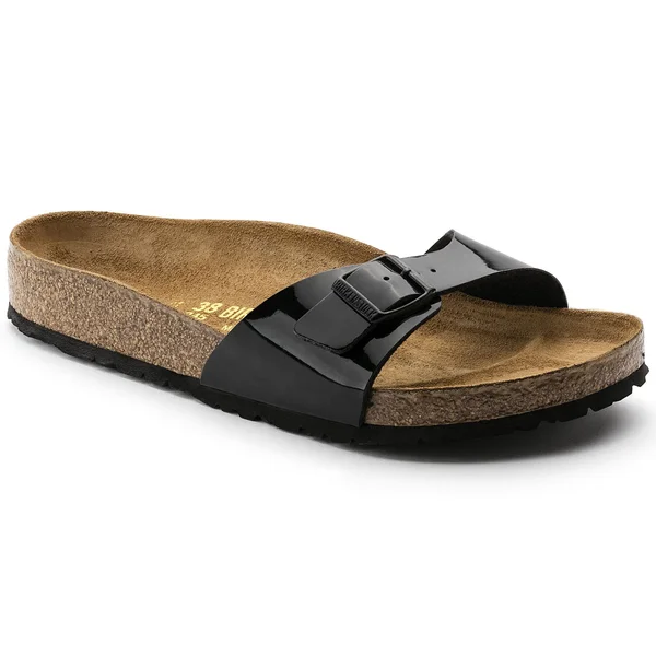 BIRKENSTOCK Madrid Birko-Flor Patent Black One-Strap Sandals