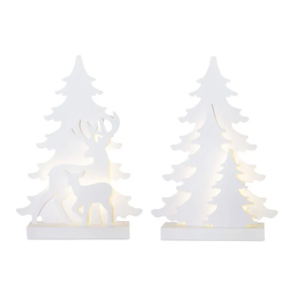 LED Tree and Deer (Set of 2) 16x22H Polyester/MDF 6 HR Timer 3 AA Batteries - Not Included