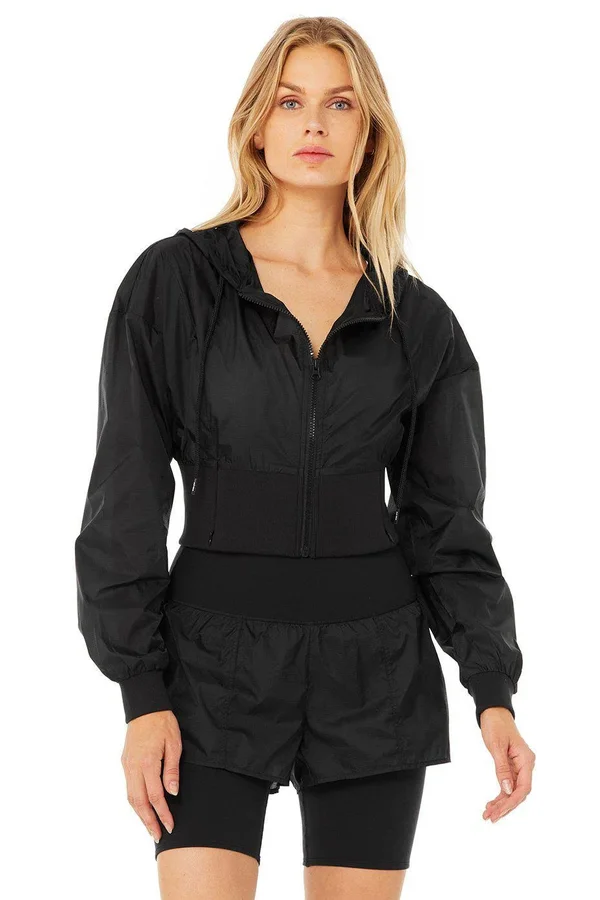 Alo Yoga Nebula Zip-Front Hooded Crop Jacket - Black, Women's, Small