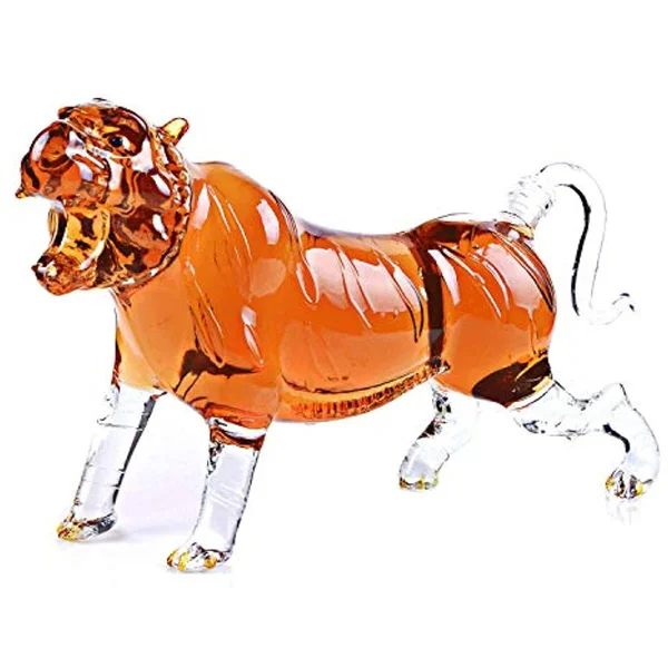 Animal Decanters Large 35-oz Roaring Tiger Glass Figurine, Lead Free Mouthblown Liquor Decanter for Bourbon, Whiskey, Scotch, Ru