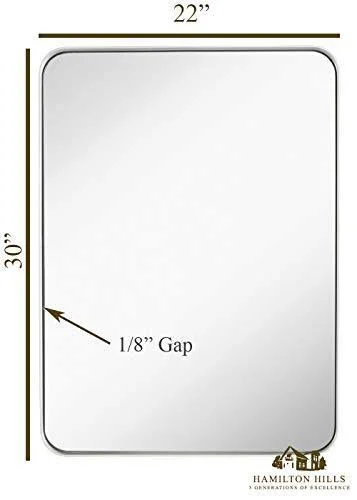 Hamilton Hills Contemporary White Metal Wall Mirror, Glass Panel White Framed Rounded Corner Deep Set Design, Mirrored Rectang