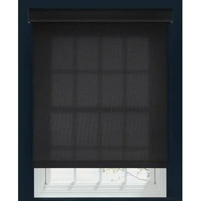 Custom Outside Mount 5% Light Filtering Roller Shade Linen Avenue Size: 32.5x22 W x 48x22 L, Color: Black
