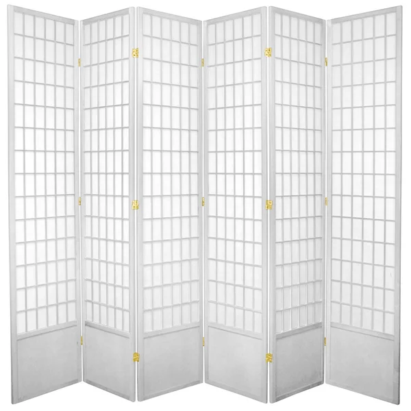 Oriental Furniture 7 ft. Tall Window Pane Shoji Screen - 6 Panel - White