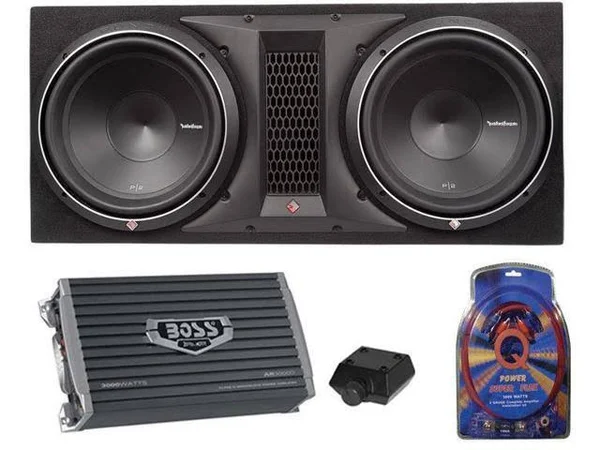 Rockford Fosgate P2-2X12 12x22 1600W Loaded Subwoofer Sub Enclosure+Amp+Amp Kit