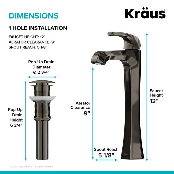 Kraus KVF-1210BG Esta Single Handle Vessel Bathroom Faucet with Pop-Up Drain - Brushed Gold