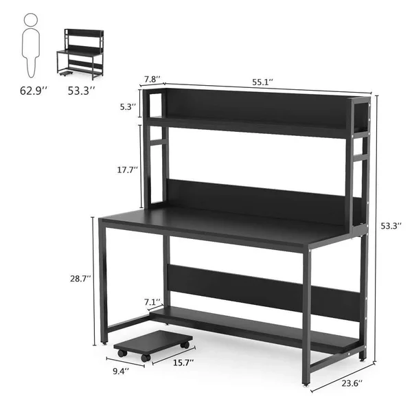 ESF307 55 inch Computer Gaming Desk with Hutch United States, White