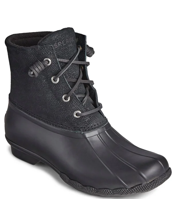 Women's Sperry Saltwater Serpent Leather Duck Boot Black, Size 6M