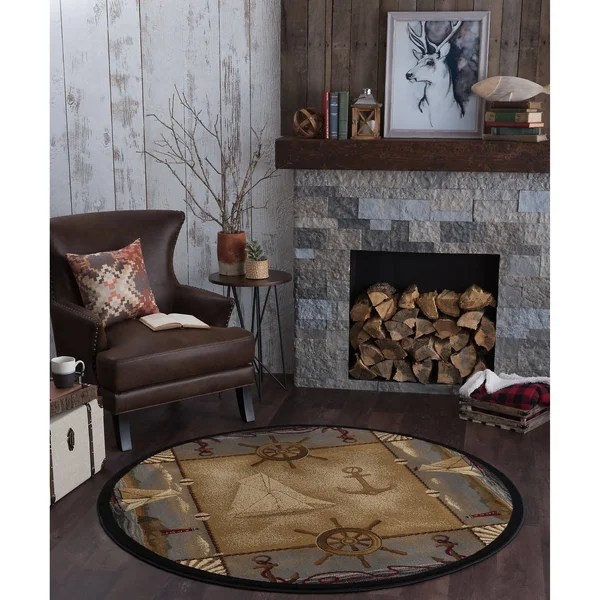 Alise Rugs Natural Lodge Novelty Lodge Area Rug - 3&11 x 5&3, Beige