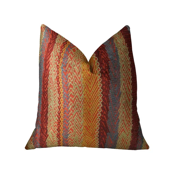 Plutus Red Sand Red Blue and Orange Handmade Luxury Pillow 18x22L x18x22W
