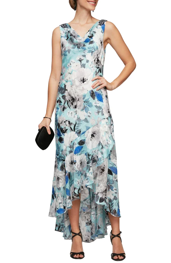 Alex Evenings Floral High/Low Chiffon Dress - Ivory - 16