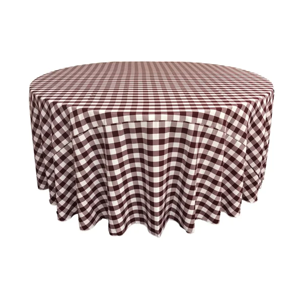 La Linen Polyester Gingham Checkered 120x22 Round Tablecloth - White and Orange