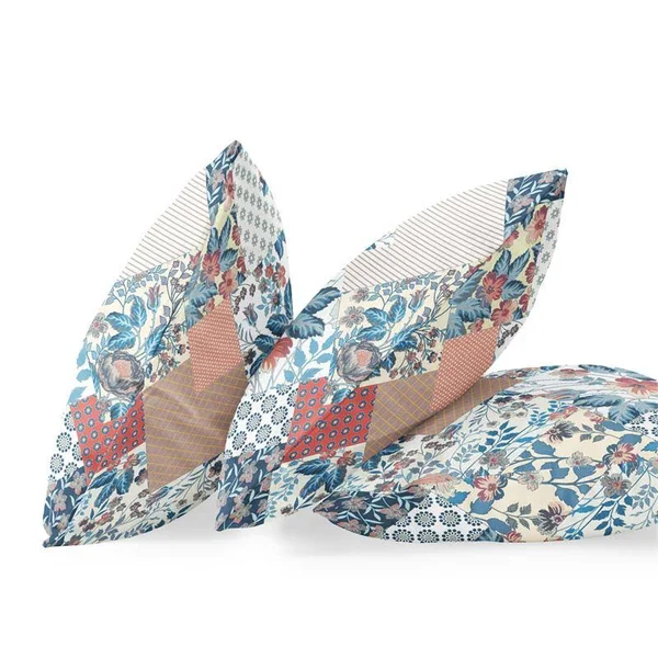 Arizona Floral Patches Suede Zippered Pillow W Insert in Cream Red Blue 20 x 20