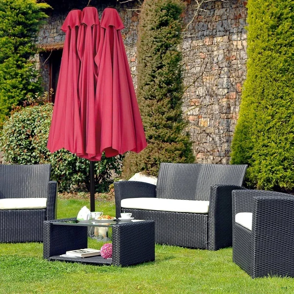 15& Double-Sided Outdoor Offset Patio Umbrella, Base Not Included - Burgundy