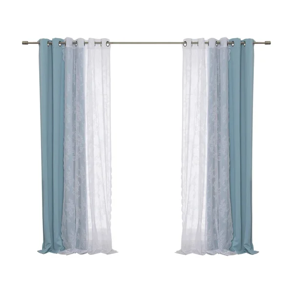 Best Home Fashion 4 Piece Rose Sheers and Blackout Curtain Set Ocean