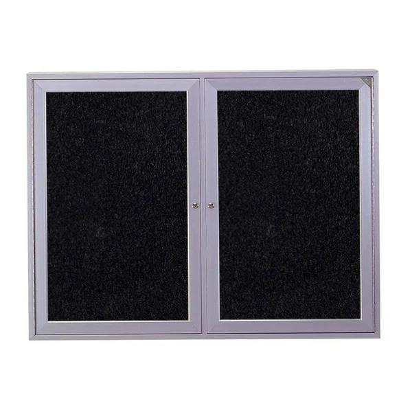Ghent 2-Door Satin Enclosed Recycled Rubber Bulletin Board - 36x22 x 48