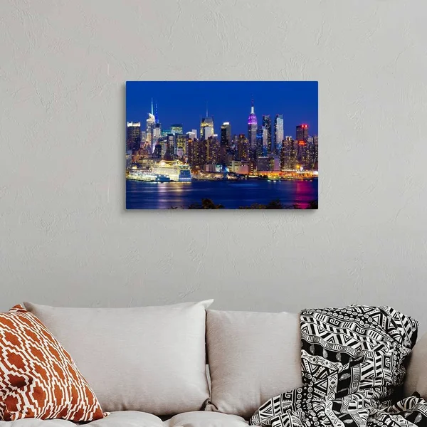 New York, Manhattan, Midtown Skyline Across The Hudson River, Large Solid-Faced Canvas Wall Art Print, Great Big Canvas