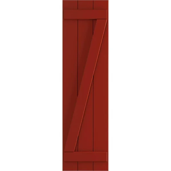 Ekena Millwork 16-1/8x22 x 54x22 True Fit PVC Three Board Joined Board and Batten Shutters w/Z-Bar, Fire Red (Per Pair)