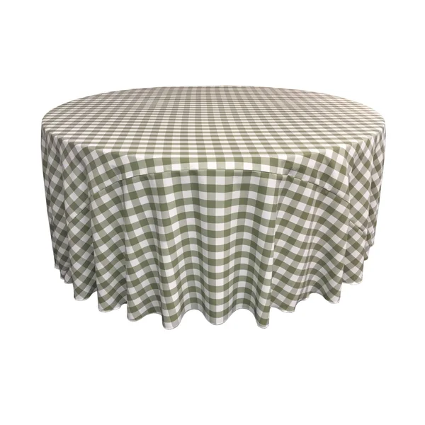 La Linen Polyester Gingham Checkered 120x22 Round Tablecloth - White and Orange