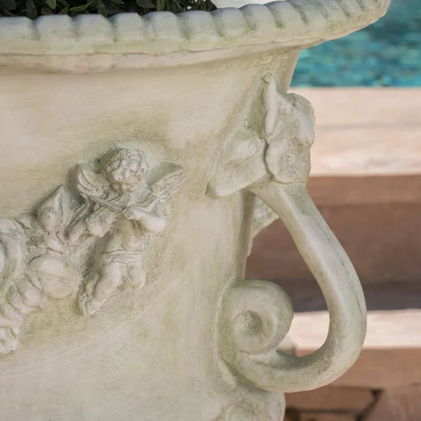 GDF Studio Bunny Vista Outdoor Light Weight Cast Stone Urn, White Moss