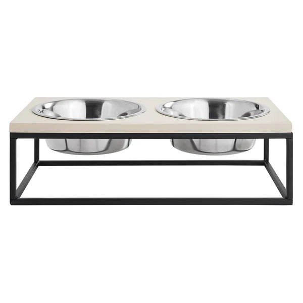 Sam&s Pets Dan Double Wood and Stainless Steel Pet Bowl