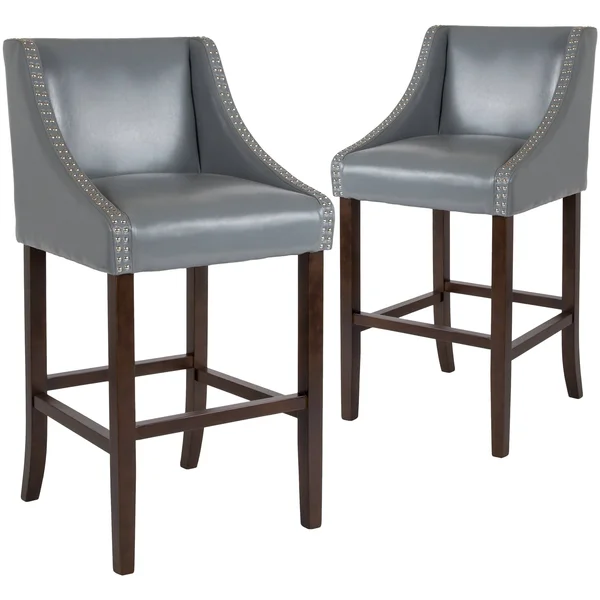 Lancaster Home 2 Pk. 30x22 High Transitional Barstool with Accent Nail Trim - 20x22W x 22x22D x 42x22H - Light Grey Leather