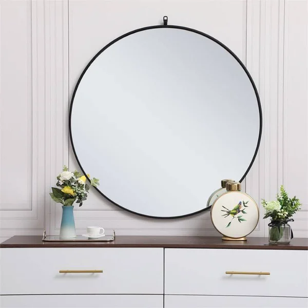 Elegant Decor MR4739BK 39 in. Metal Frame Round Mirror with Decorative Hook Black