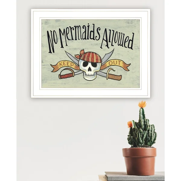 No Mermaids Allowed by Becca Barton Hangd Print White