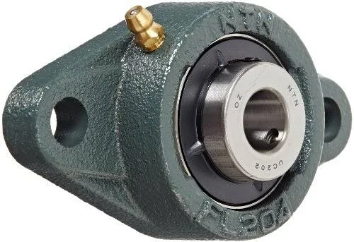 NTN UCFL202D1 Light Duty Flange Bearing, 2 Bolts, Setscrew Lock, Regreasable, Contact and Flinger Seals, Cast Iron, 150mm Bore