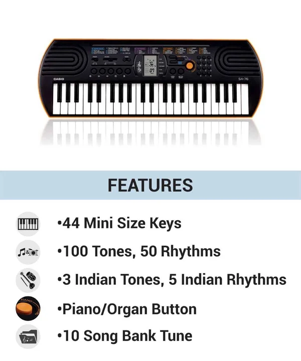 Casio SA-76 44-Key Electronic Mini Keyboard-Black & Orange