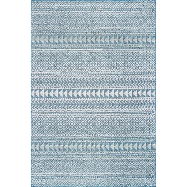 nuLOOM Hana Striped Geometric Outdoor Gray 5 ft. x 8 ft. Area Rug