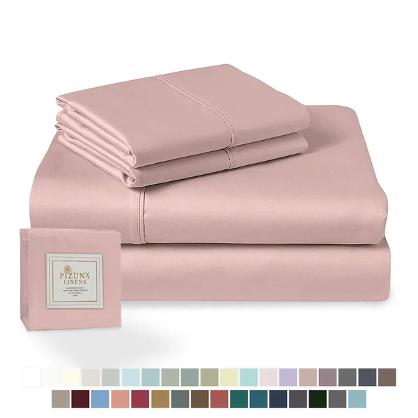 Pizuna 400 Thread Count 15 inch Deep Pocket Cotton Bed Sheet Set - Dark Grey - Queen