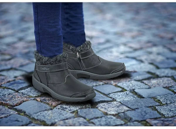 Women's Arch Support Boots Diabetic Shoes - Orthofeet Siena Black, 6.5, Extra Wide, Black