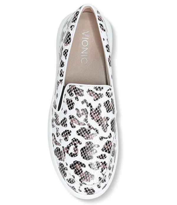 Vionic Dinora Leopard Snake Embossed Leather Slip-On Sneakers - 9M
