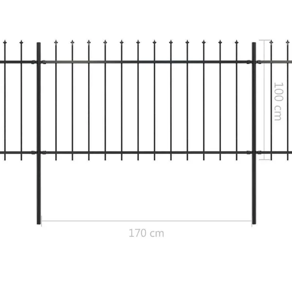 vidaXL Garden Fence with Spear Top Steel 133.9x22x39.4x22 Black