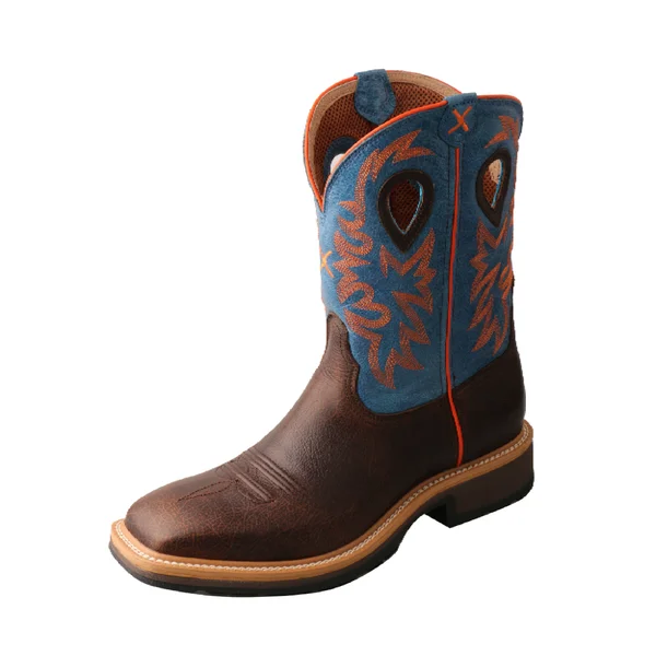 Twisted x Men's MCW0010 Cowboy Western Work Boot, Dark Brown/Sky Blue Leather